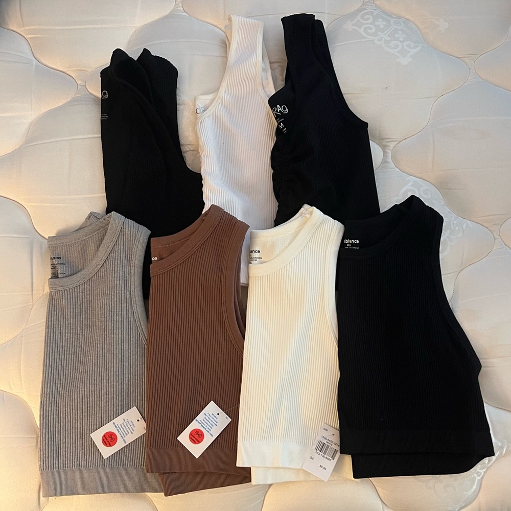 Bundle of Ribbed Tank Tops - Black, White, Gray, Brown